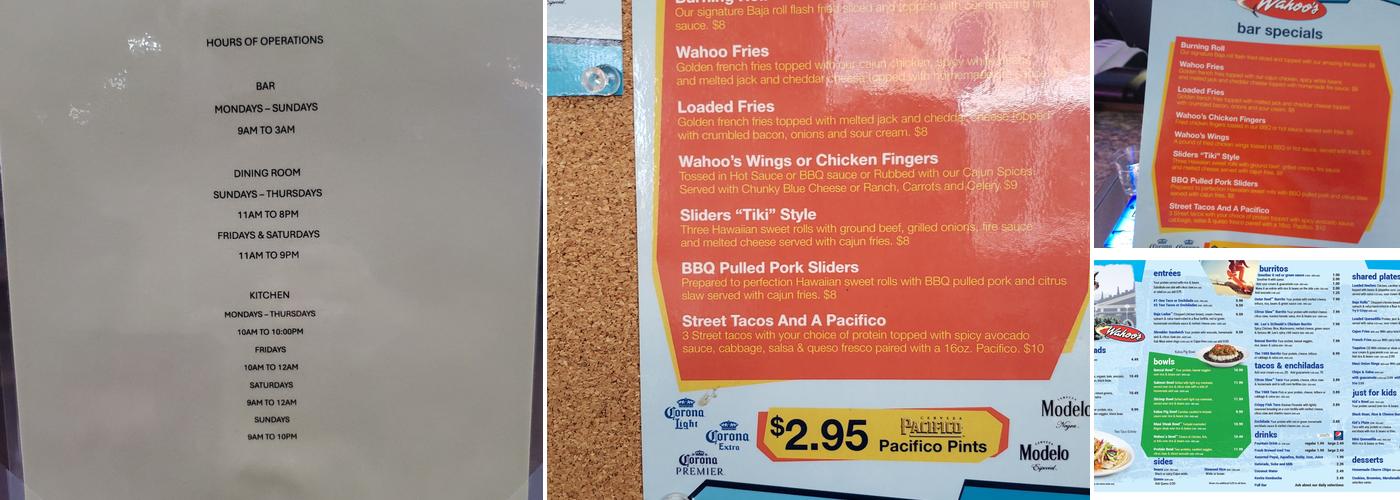 Wahoo's Fish Taco Menu