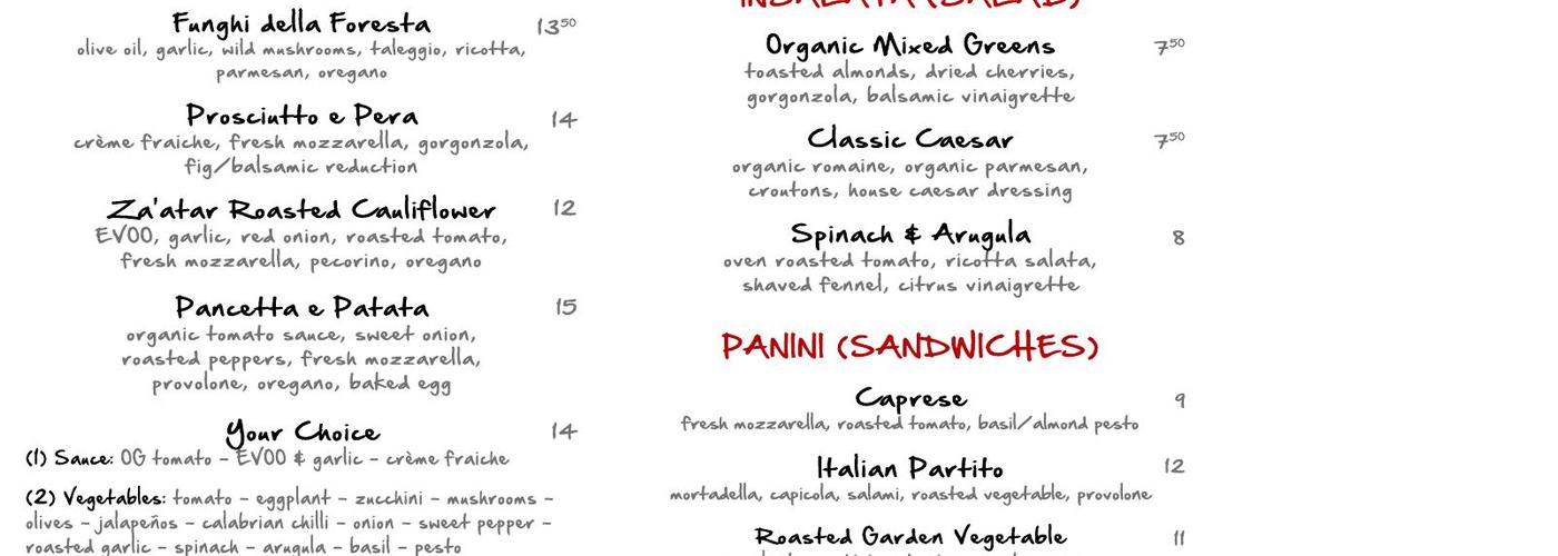 Lascala Food Hall Menu