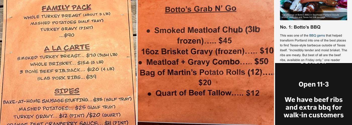 Botto’s BBQ Menu