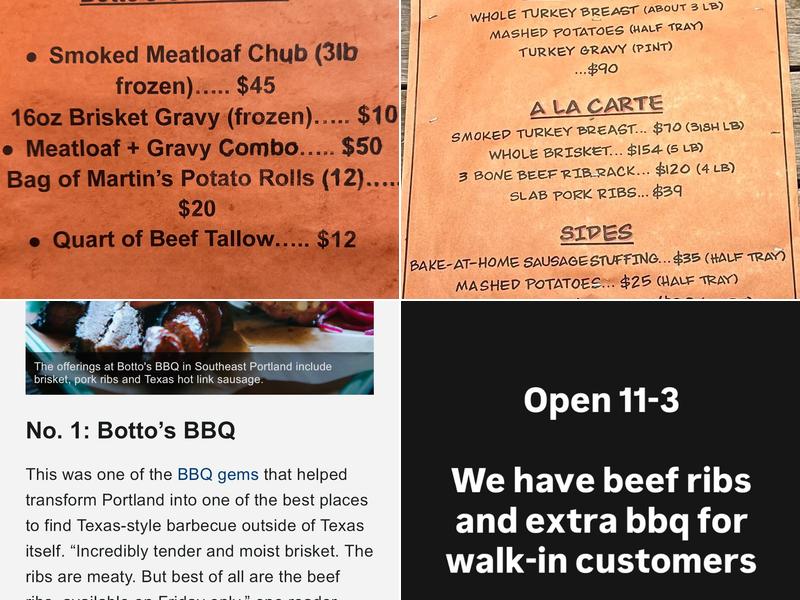 Botto’s BBQ Menu