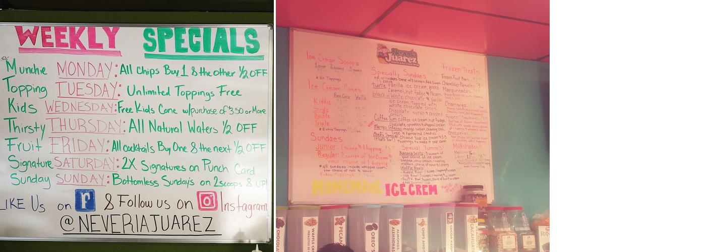 Neveria Juarez Menu