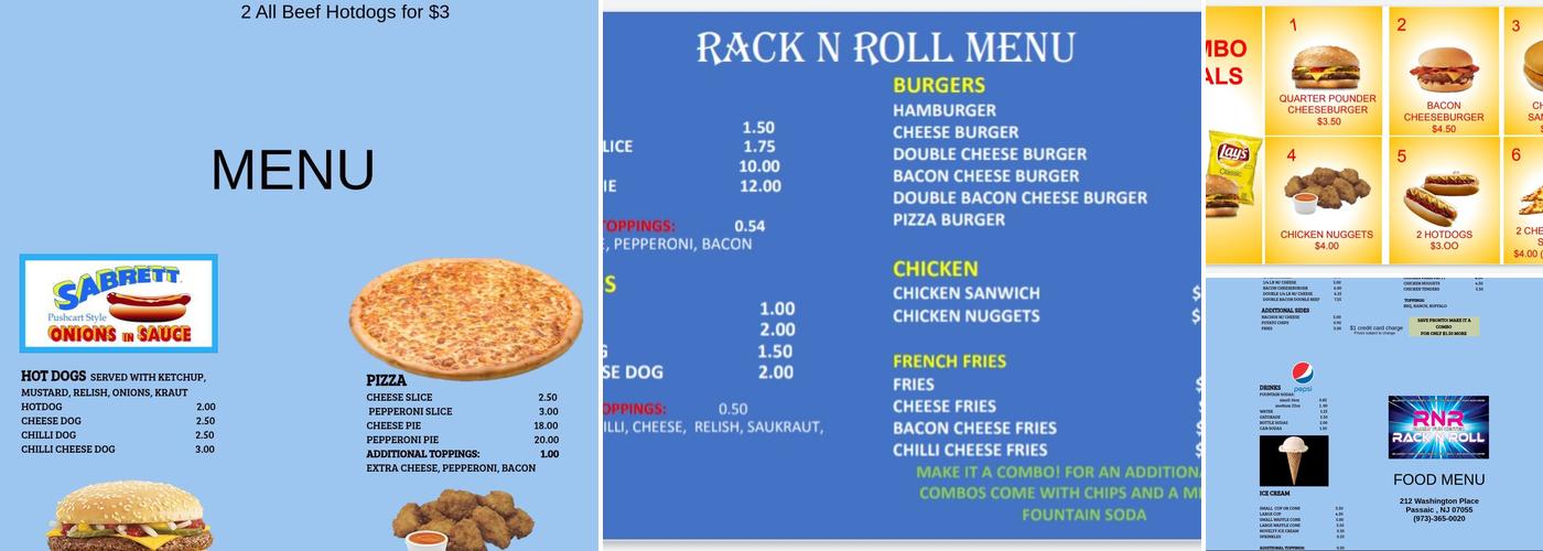 Rack N Roll Family Fun Center Menu