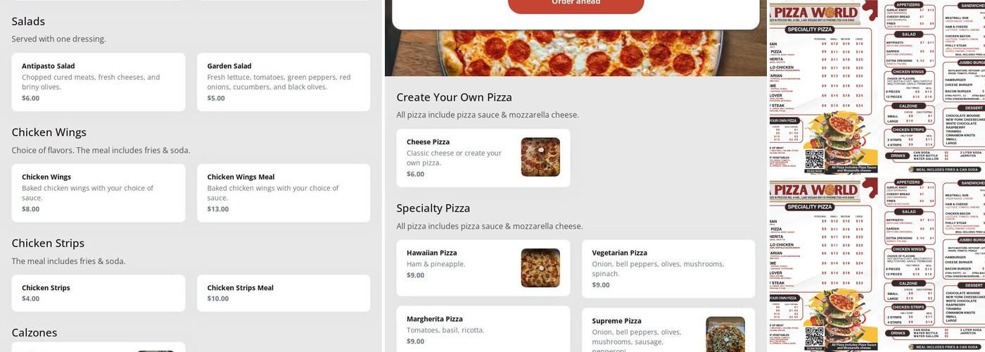A Pizza World Menu