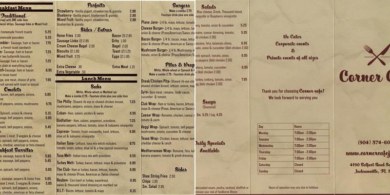 Corner Cafe Menu