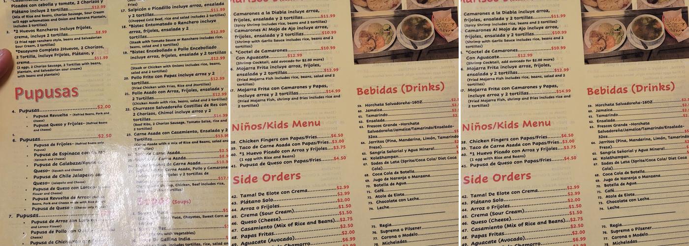 La Costa Del Sol Menu