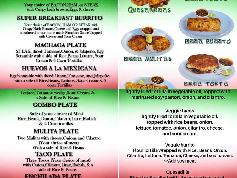 El torito alegre Menu