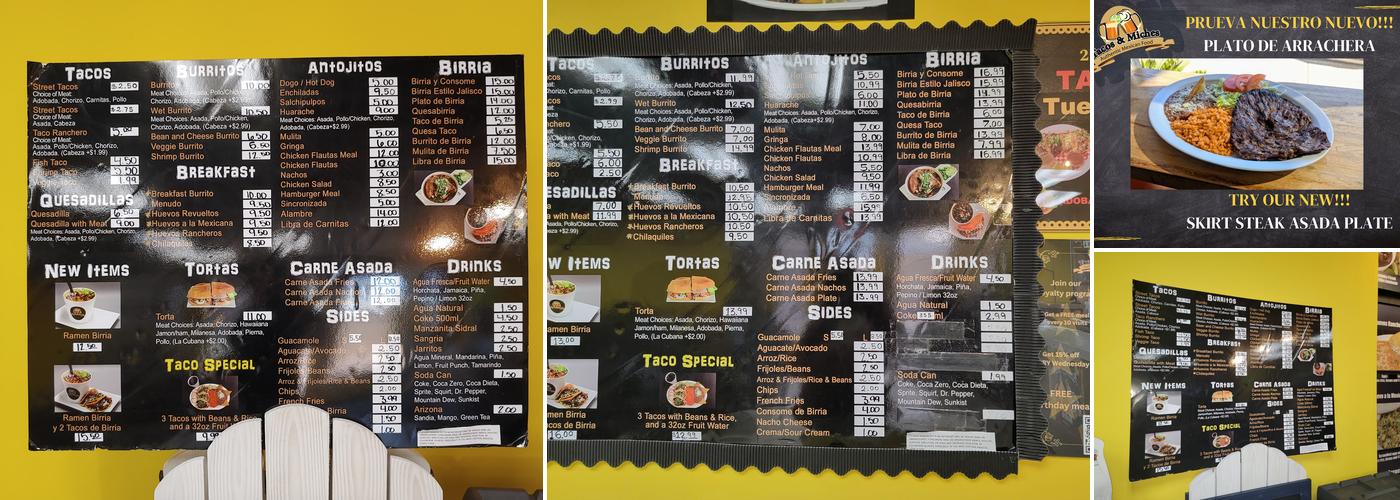 Tacos & Miches Menu