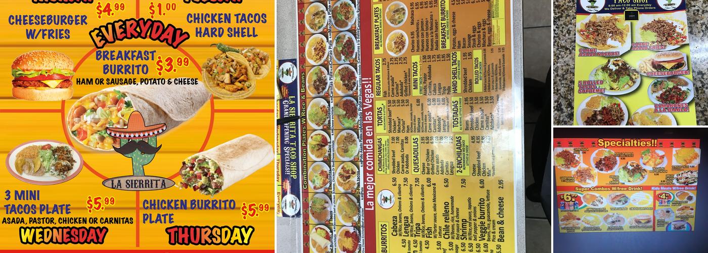 La sierrita taco shop Menu