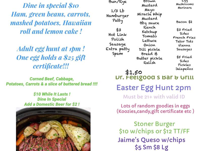 Dr. Feelgood's bar & grill Menu