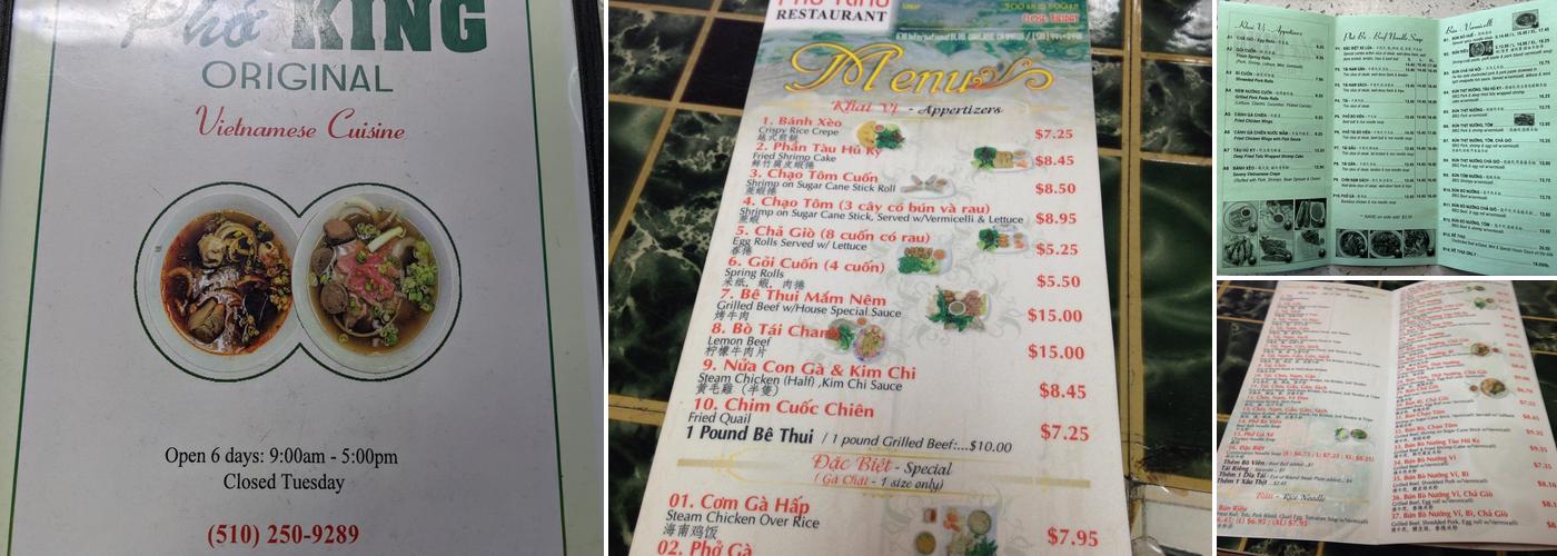 Pho King Menu