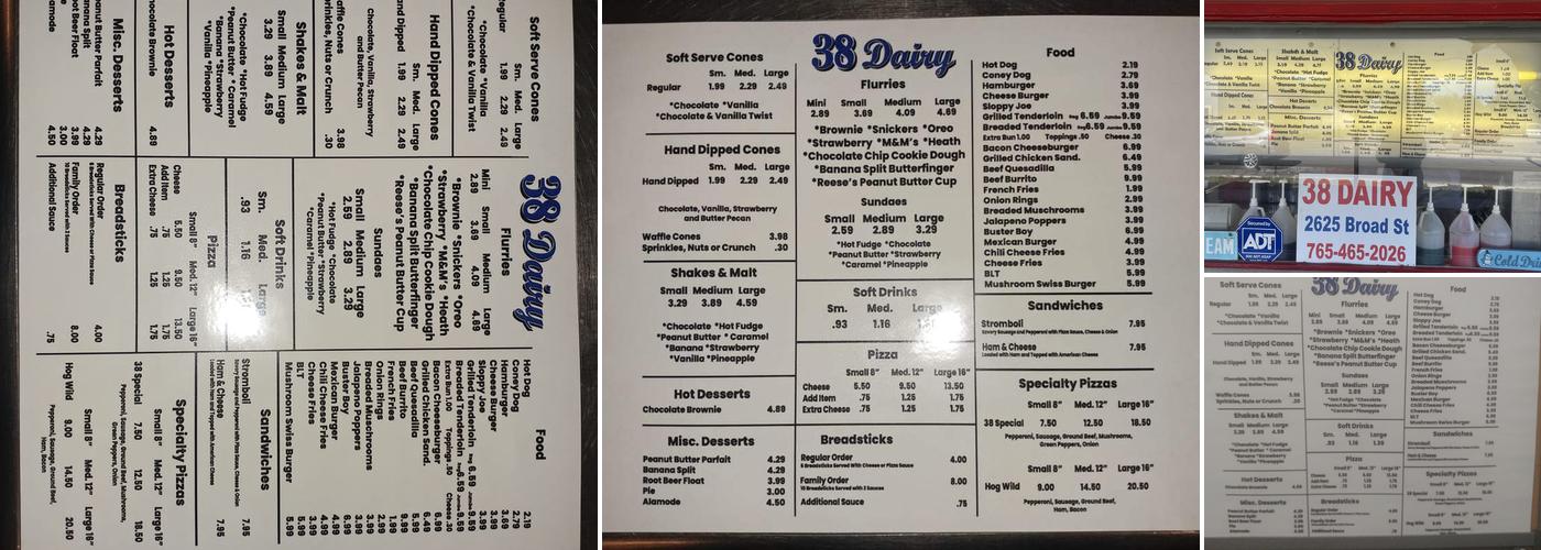 38 Dairy Menu