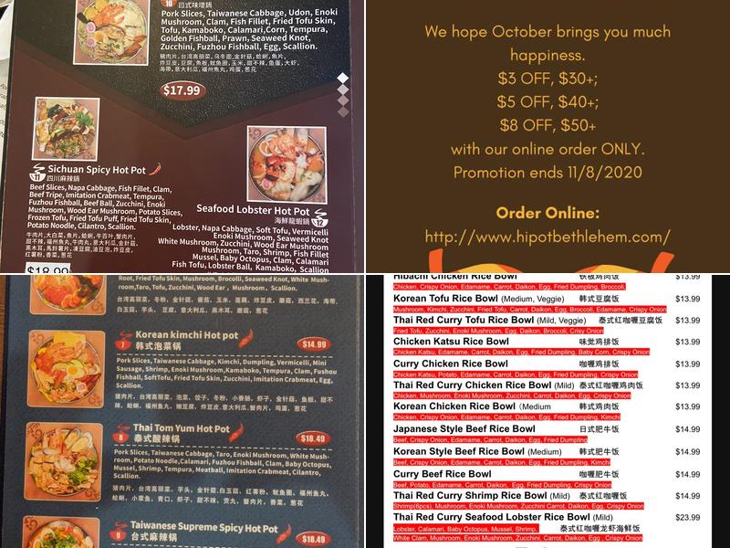 Hi Pot - Bethlehem Menu