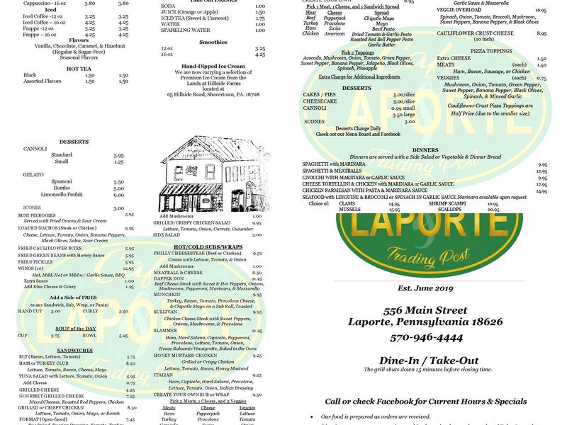 Laporte Cafe & Trading Post (Est. June 2019) Menu