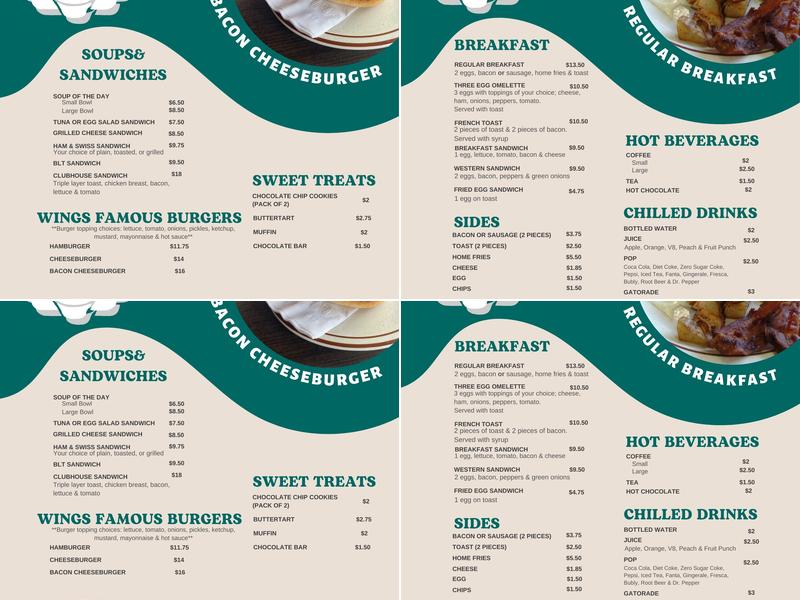 Wings Cafe Menu