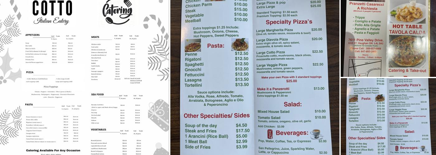 Cotto Italian Eatery Menu