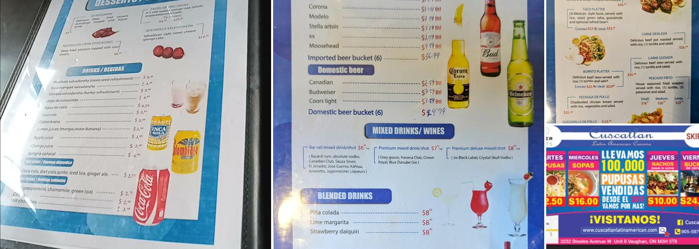 Cuscatlan Menu