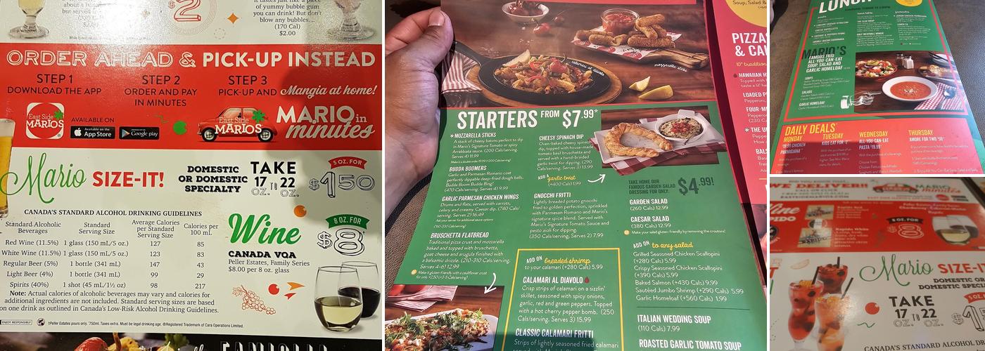 East Side Mario's Menu