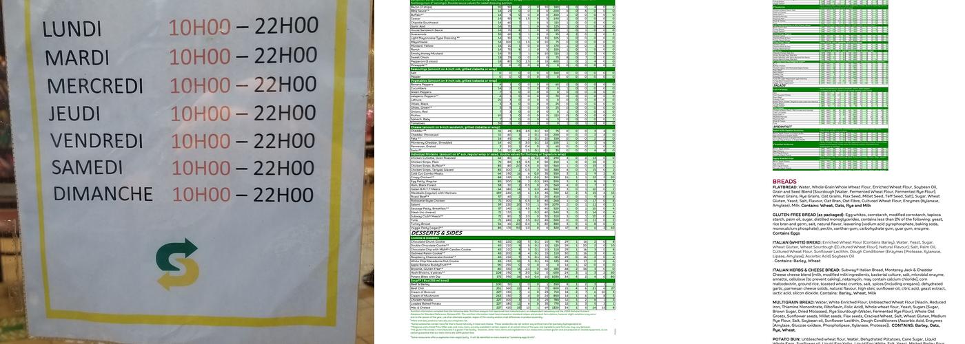 Subway Menu