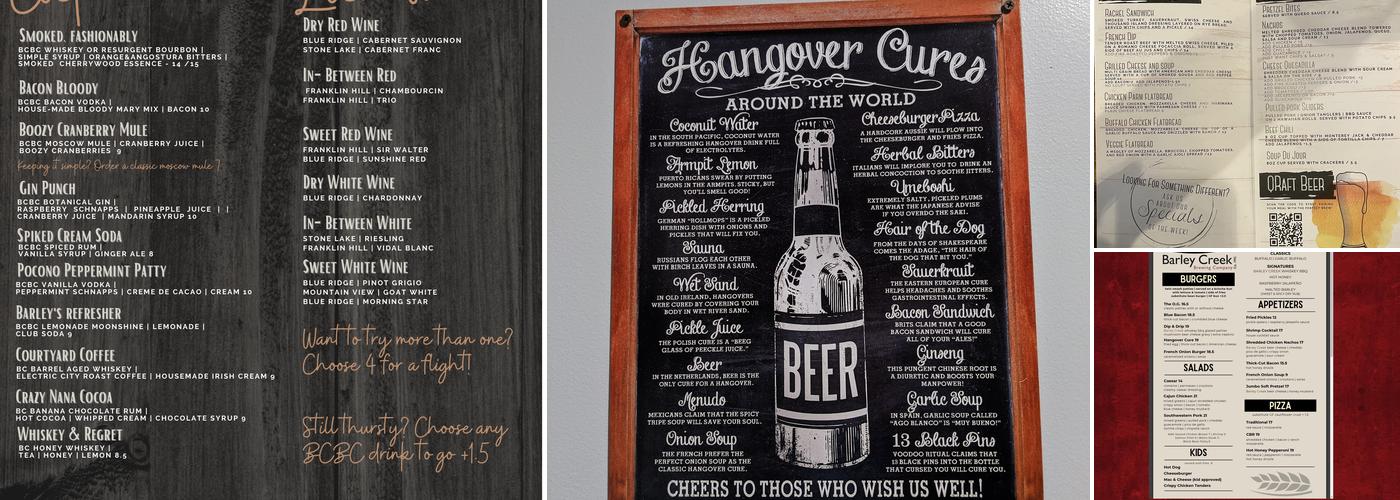 Barley Creek Taproom Menu