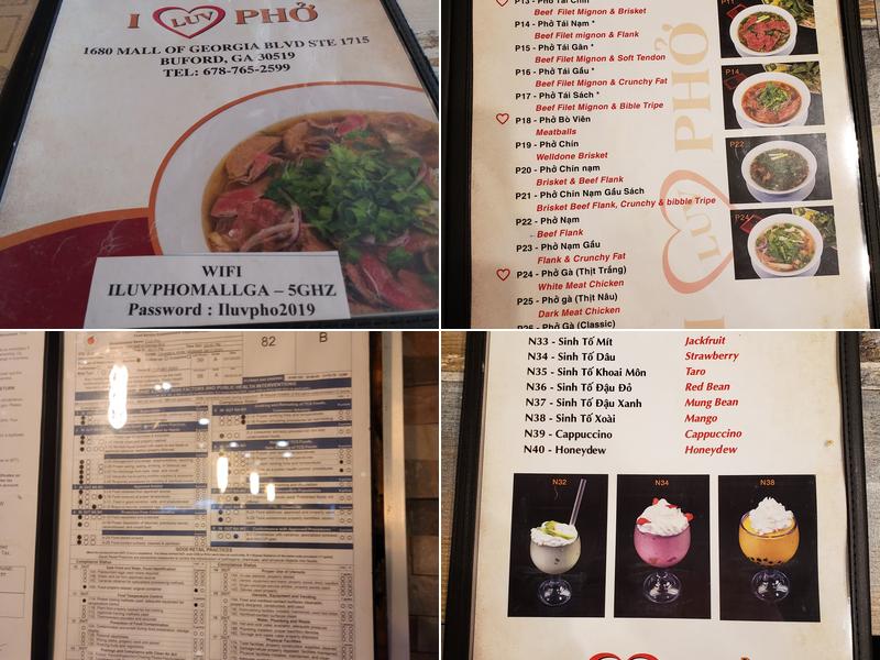 I Luv Phở 5 Mall of Georgia Menu