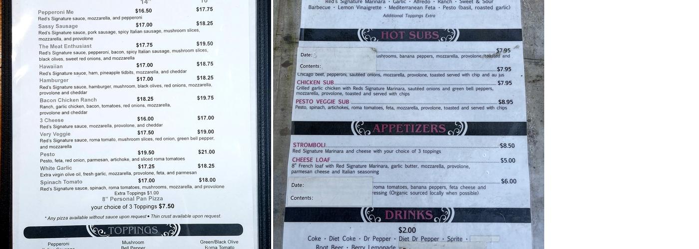 Red's Bistro Menu
