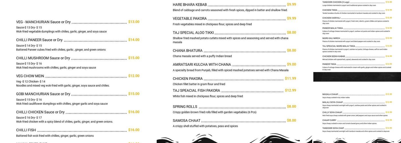 Grand Taj - Fine Indian Cuisine Menu