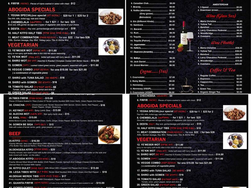 Abugida Ethiopian/Eritrean Restaurant & Lounge Menu