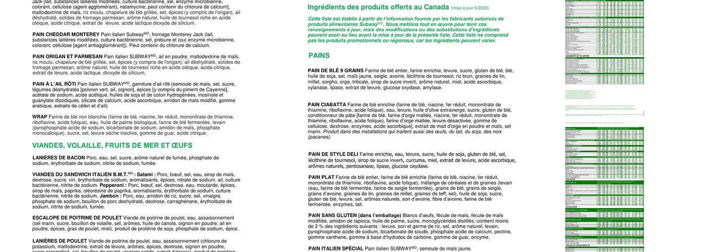 Subway Menu