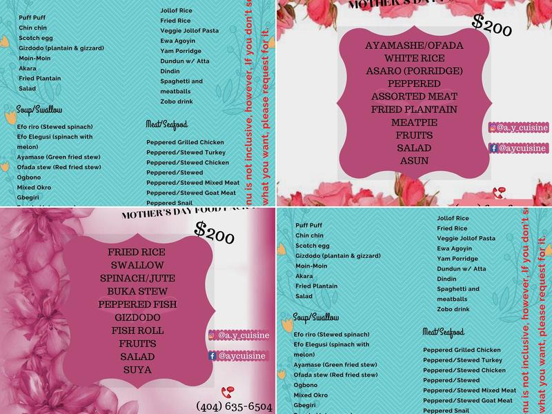 A.Y CUISINE: Food Delivery and Catering Services Menu