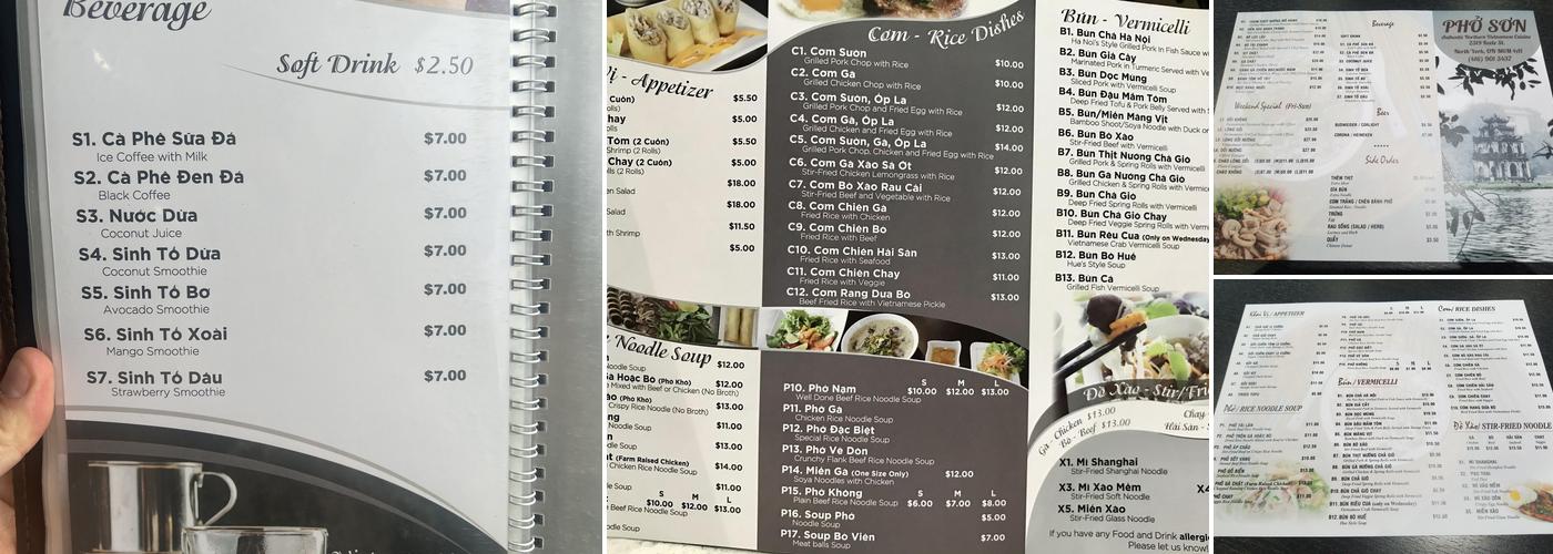 Phở Sơn Menu