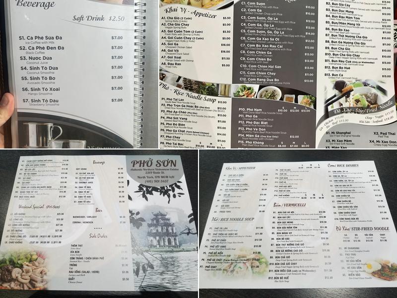 Phở Sơn Menu