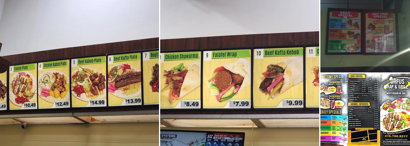 Orfus wrap and grill Menu