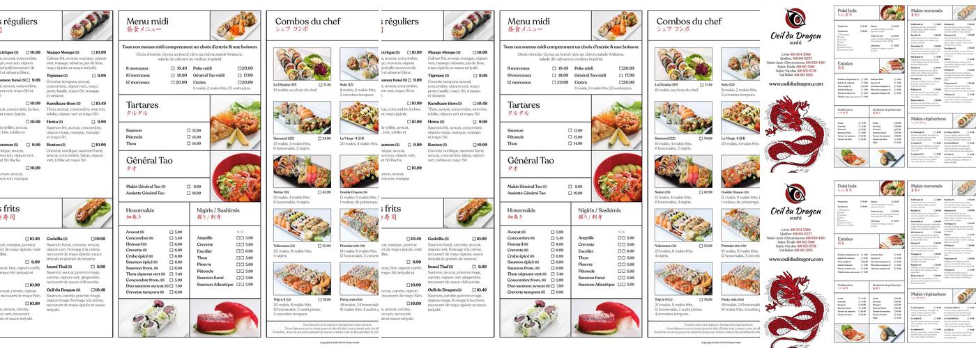 L'Oeil du Dragon Sushi (Val Bélair) Menu
