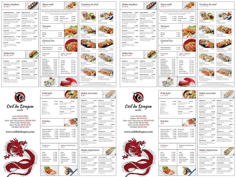 L'Oeil du Dragon Sushi (Val Bélair) Menu