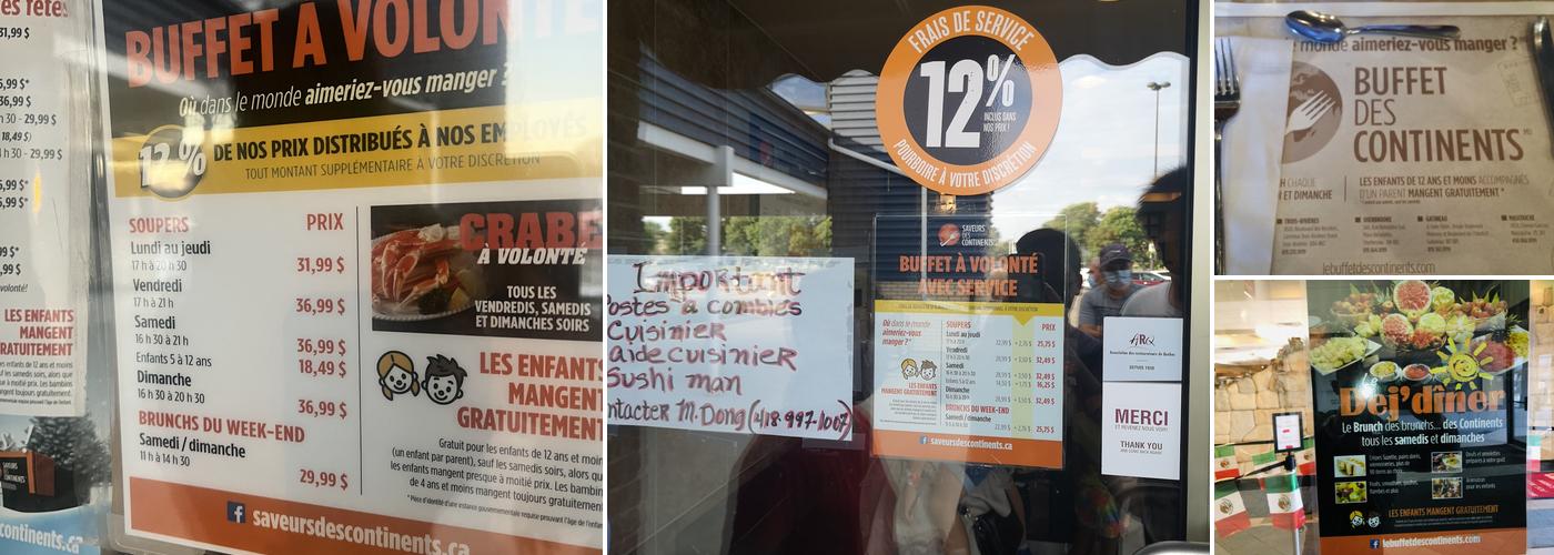 Saveurs des Continents - Québec Menu