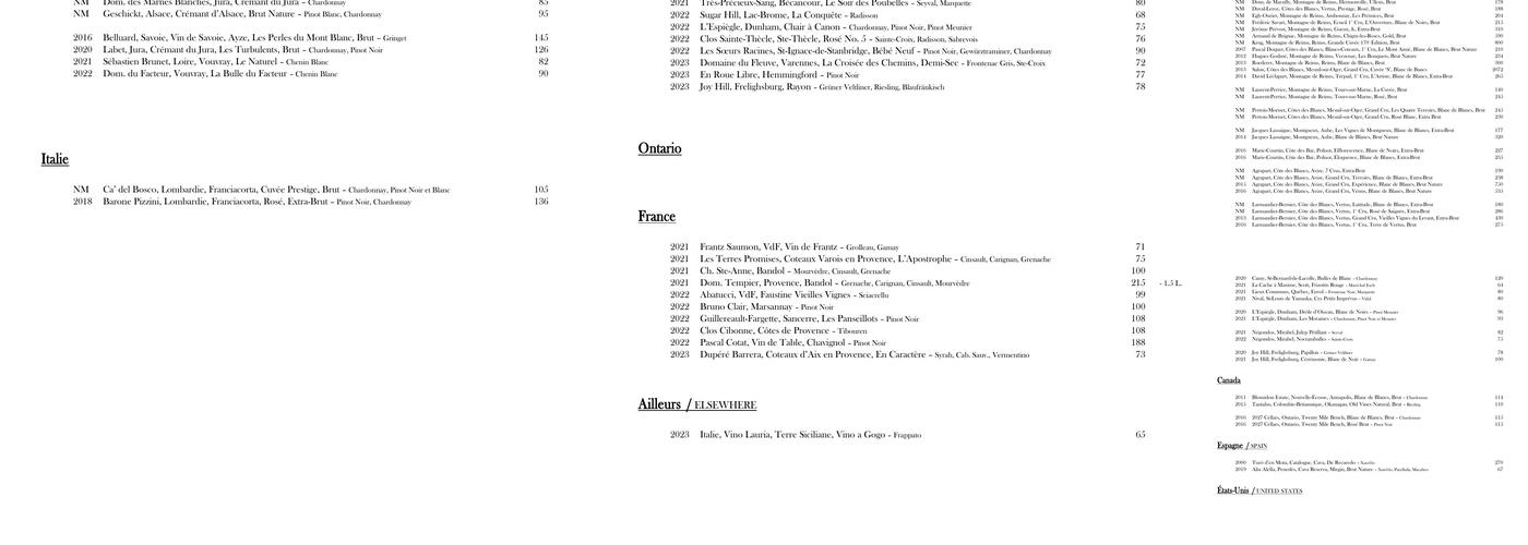 Restaurant Tanière³ Menu