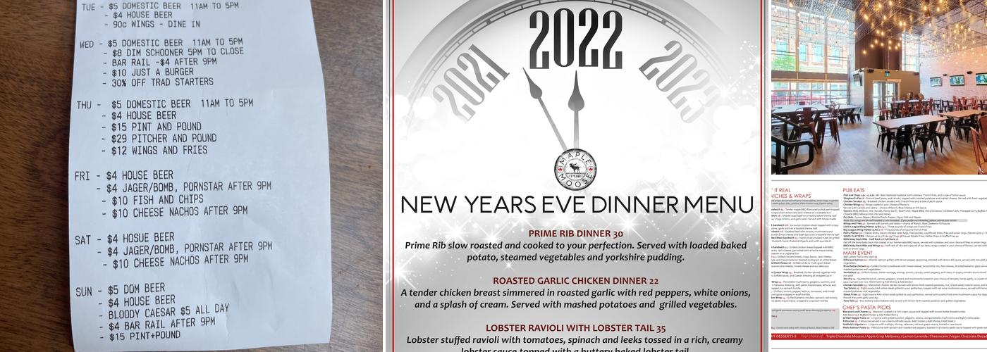 MAPLE MOOSE PUB Menu