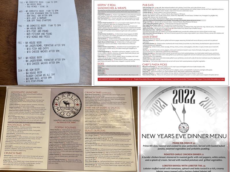 MAPLE MOOSE PUB Menu