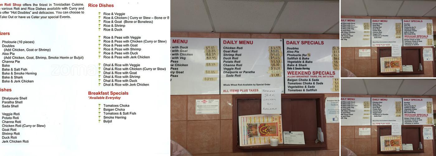Brampton Roti Shop Menu