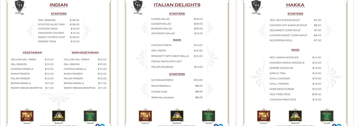 Culinary Stars By Chef Harminder Menu