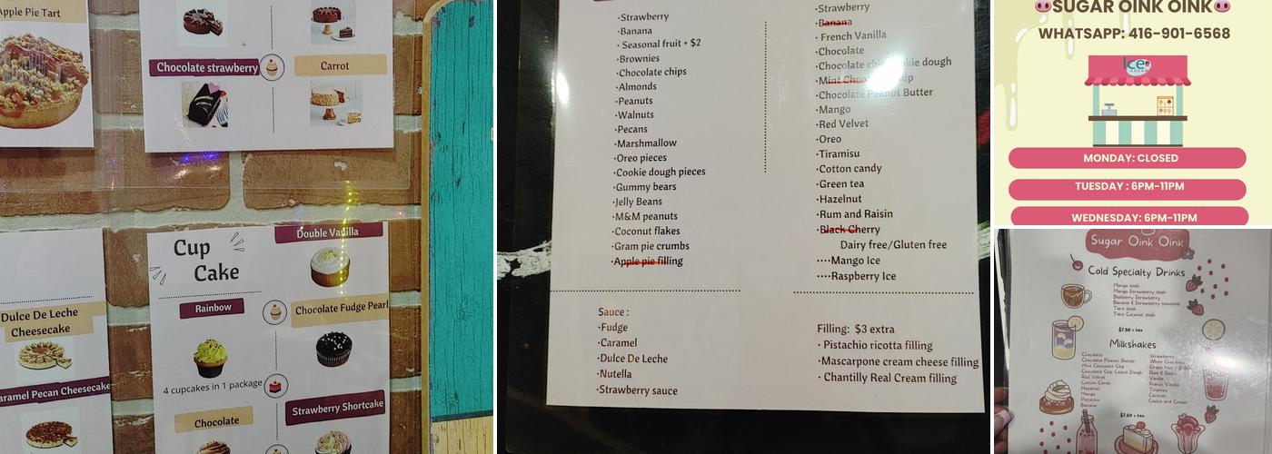 Sugar Oink Oink Menu