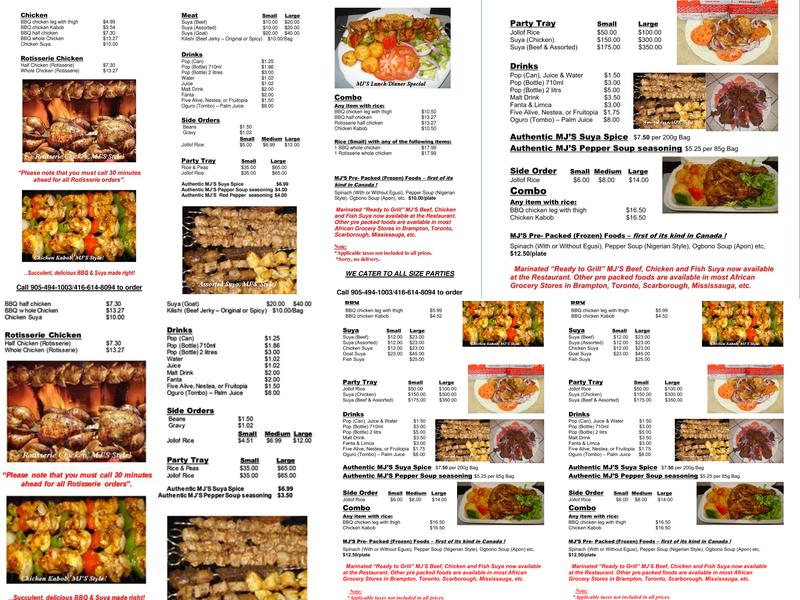 Mj's Bbq & Suya Menu