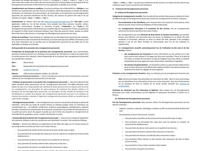 Restaurant Normandin Duberger Menu