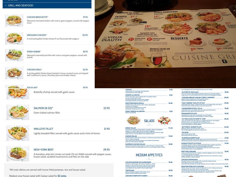 Au Vieux Duluth Lévis Menu