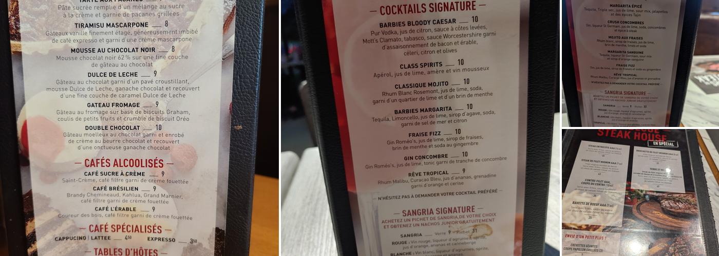 Barbies Resto Bar Grill - Lévis Menu