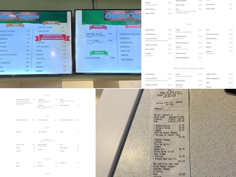 Cilantro Taqueria Menu