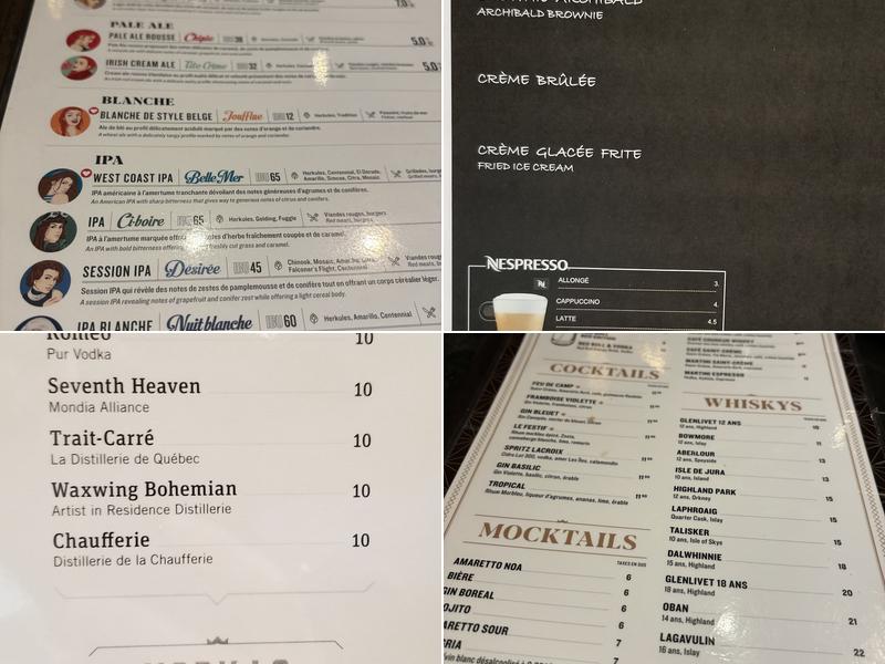 Archibald Microbrasserie Menu