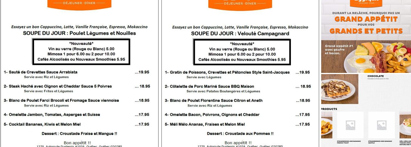 Eggsquis Menu