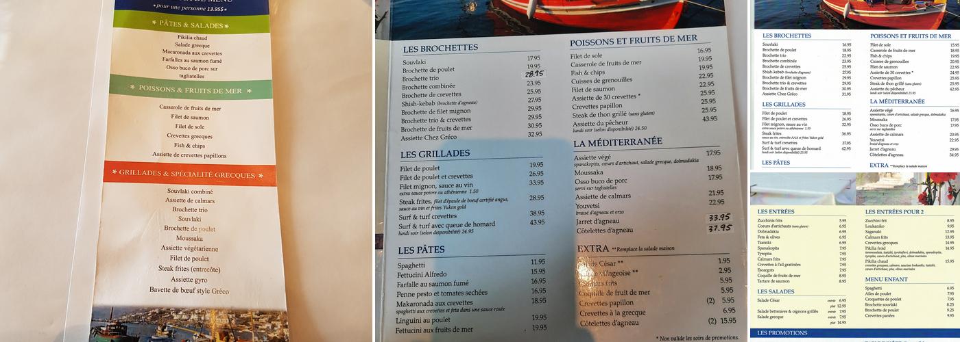 Chez Gréco Menu