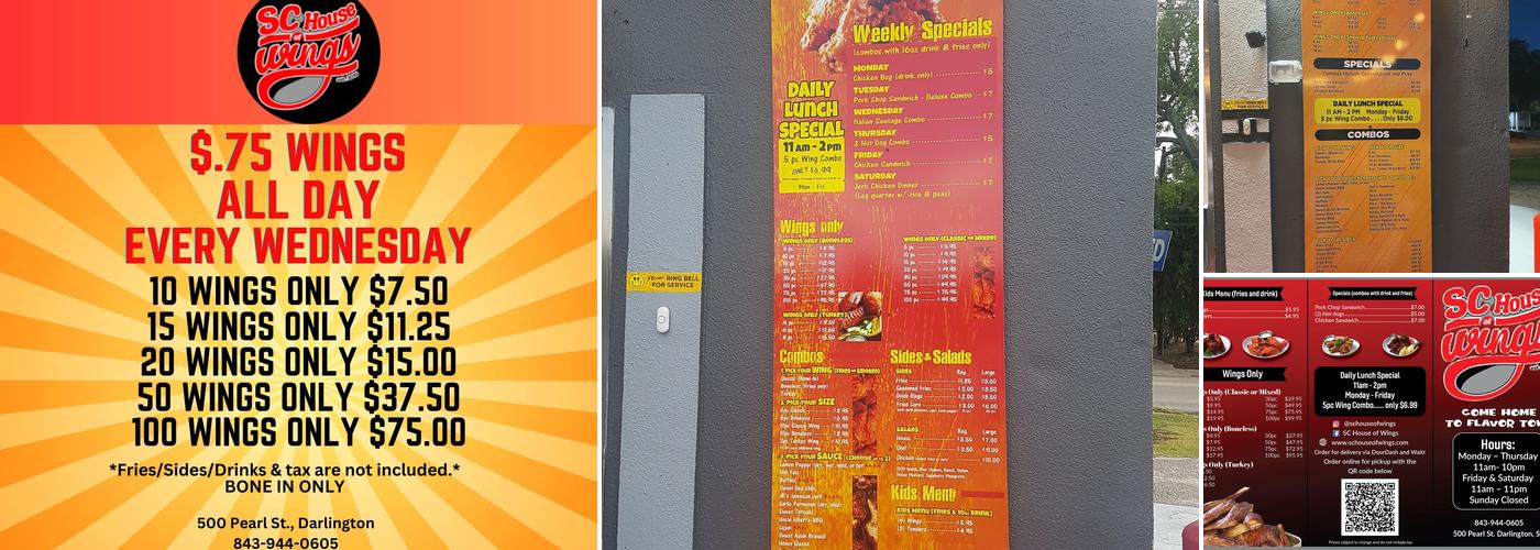 SC House of Wings Menu